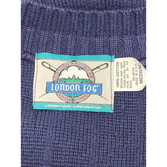 Vintage London Fog Cardigan Sweater Vest Men's M Navy Blue Rib Knit Made In USA - Picture 3 of 4